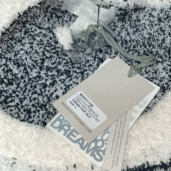 Barefoot Dreams Sweater Nordic Fair Isle White Size Large Cozy Plush Winter - Picture 4 of 4